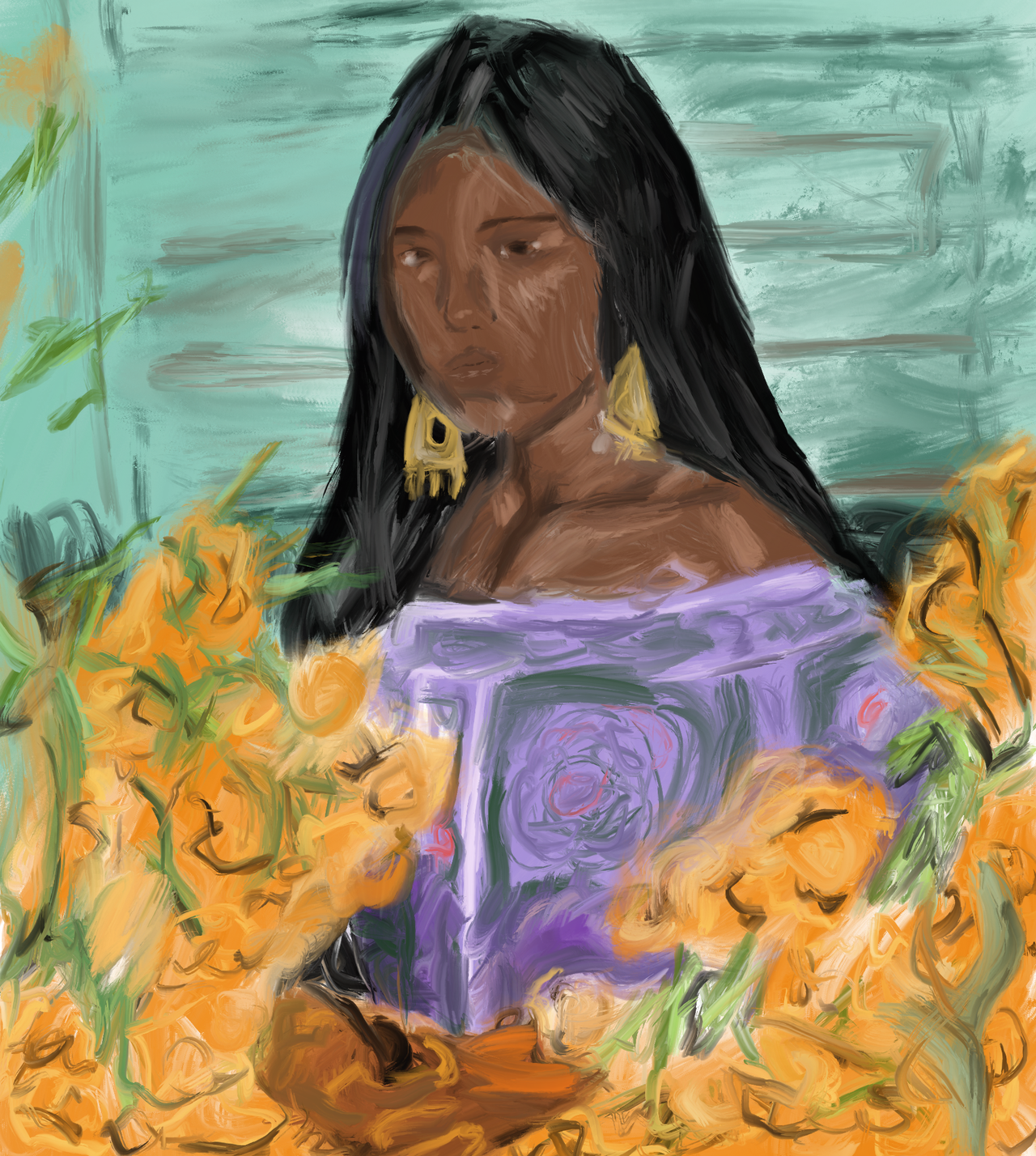 Senorita con Flores